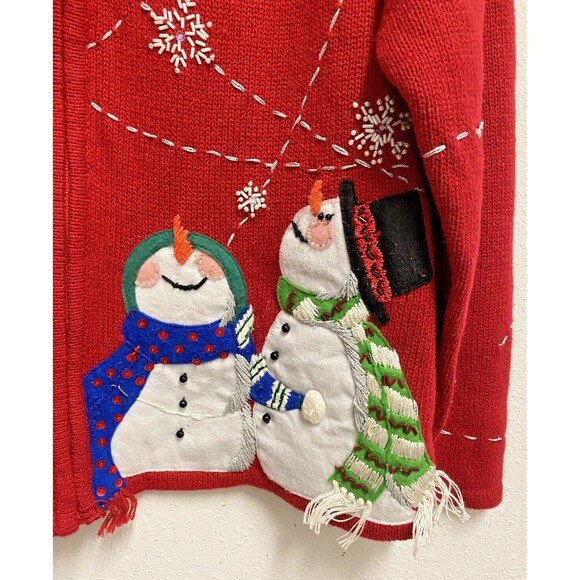 Vintage Tiara International Christmas Collection Snowman Cardigan Sweater Size M - Picture 6 of 14